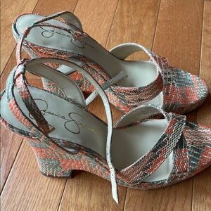 Jessica Simpson Women's Onawa Orange and Cream Heeled wedges